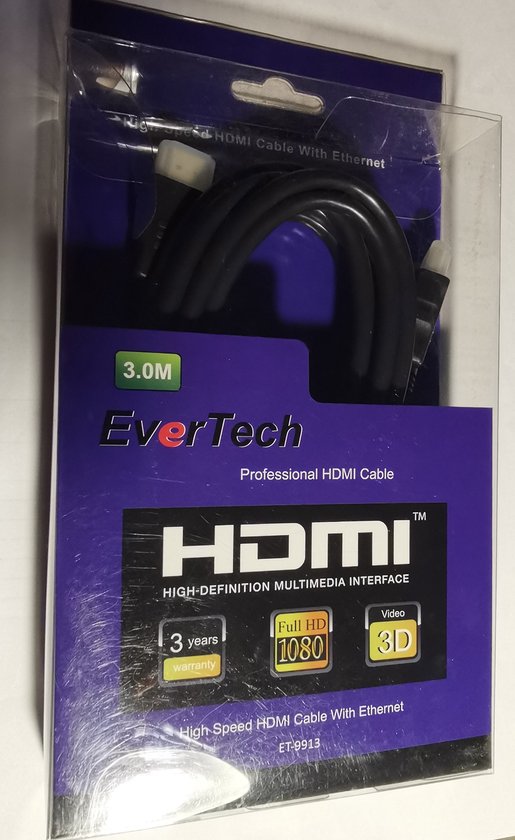 Cable HDMI EverTech avec Ethernet V1.4a 3 metres bol