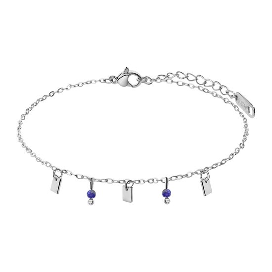 Lucardi Dames Stalen armband met lapis lazuli - Armband - Staal - Zilverkleurig - 20 cm