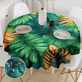 Rond tafelkleed 150 cm wasbaar waterdicht palmbladeren tafelkleed polyester vlekbescherming tuin ronde tafelkleden voor buitenkeuken feestdecoratie (150 cm)