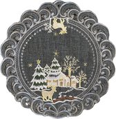 Tafelkleed- Linnenlook - Kerst - Grijs met hert - Rendier - Rond 40 cm