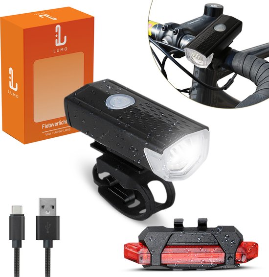 LUMO LED fietsverlichting set – USB oplaadbaar – waterbestendig – zwart