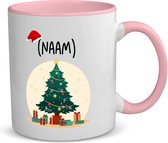 Akyol - kerst mok kerstboom met eigen naam koffiemok - theemok - roze - Kerstmis - kerst beker - winter mok - kerst mokken - christmas mug - kerst cadeau - 350 ML inhoud