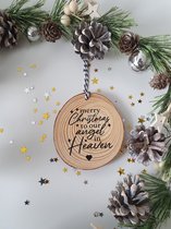 kerstbal van hout | merry christmas to our angel in heaven | boomschijf | kersthanger | houten kerstbal | kerst decoratie
