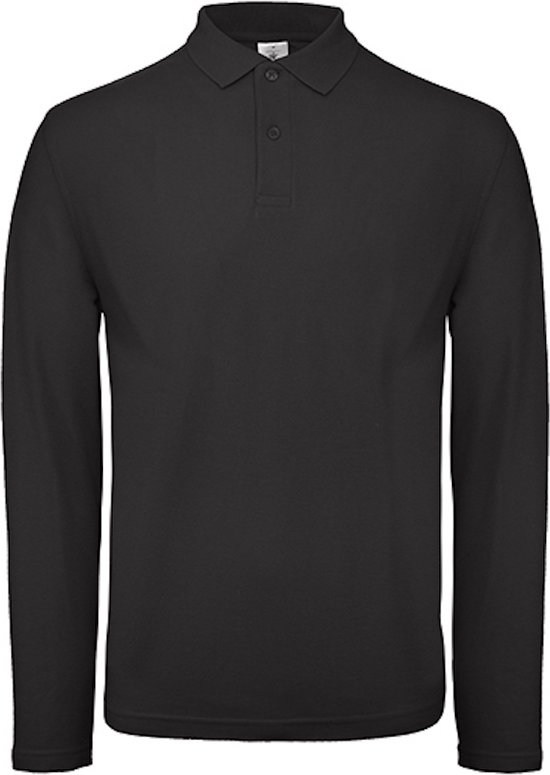 Men's Long Sleeve Polo 'ID.001' Zwart B&C Collectie maat 4XL