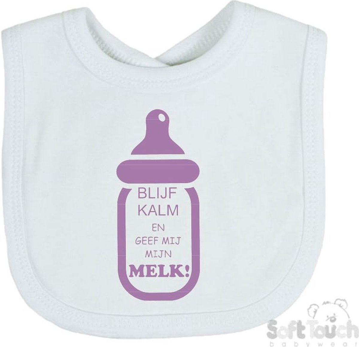 Goedkoopste Soft Touch Slabber Slabbetje Slab Blijf kalm en geef mij melk! Unisex Katoen Wit/lila Maat 33x22 Cm