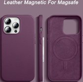 Apple iPhone 14 Pro Max PU Leer Magsafe Elegant Paars Achterkant Hoesje + 2X Gratis Screenprotector