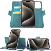 Geschikt voor iPhone 15 Pro Max Book Case Hoesje - Uitneembaar Hoesje - Magnetische Sluiting - Portemonnee Turqoise