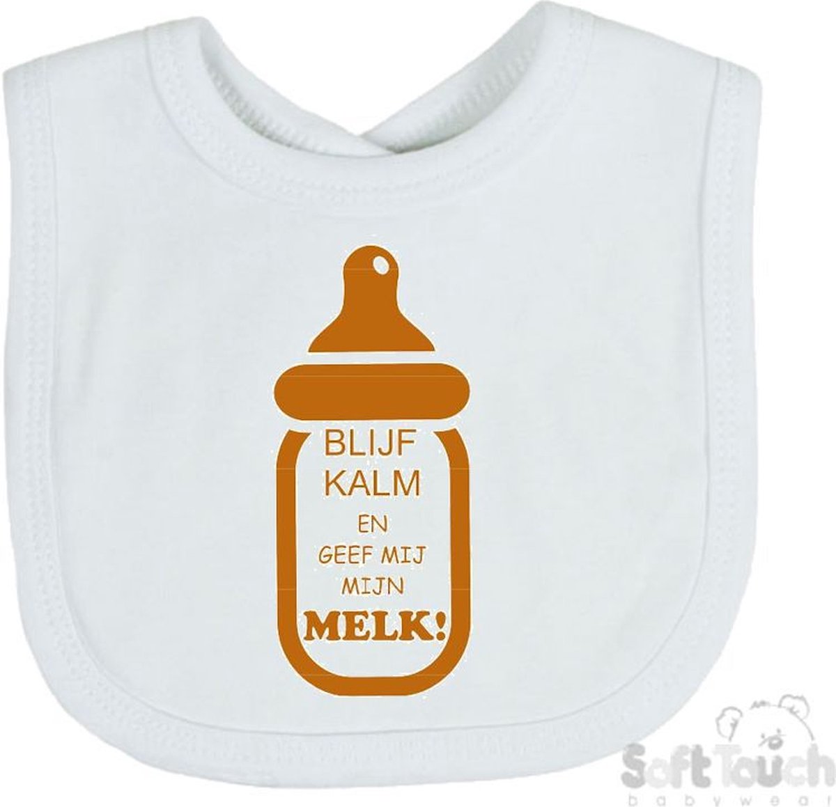 Goedkoopste Soft Touch Slabber Slabbetje Slab Blijf kalm en geef mij melk! Unisex Katoen Wit/tan Maat 33x22 Cm