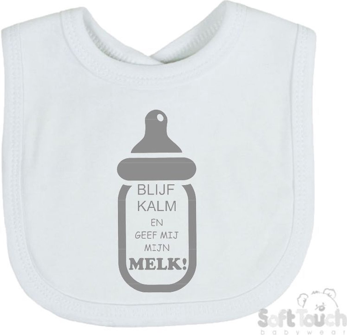 Goedkoopste Soft Touch Slabber Slabbetje Slab Blijf kalm en geef mij melk! Unisex Katoen Wit/grijs Maat 33x22 Cm