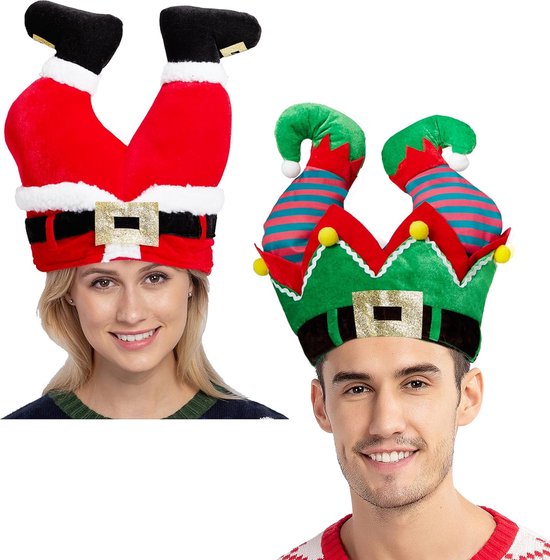 2 chapeaux de pantalons de Père Noël et Elf pour une décoration de chapeau de fête de Noël amusante et festive, une faveur de fête d'hiver, des décorations de Noël, des accessoires de costume.