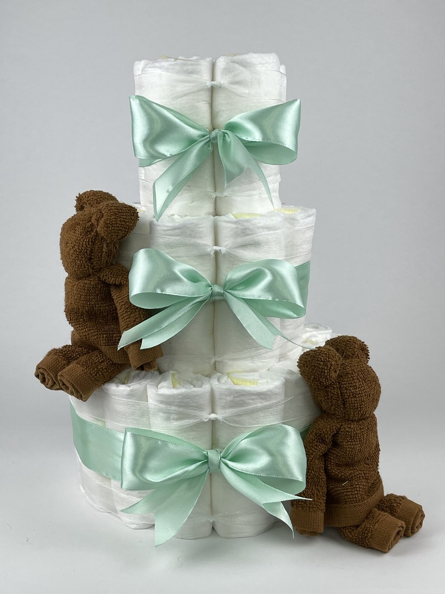 Goedkoopste Chouette-Chouette | Luiertaart Neutraal | Kraamcadeau | Geboorte Jongen Meisje | Babyshower | Beren clay Bruin - Groen