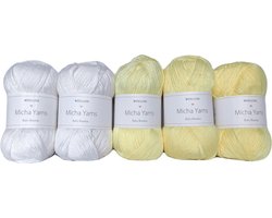 Bollen Bundel - 70% bamboe 30% katoen haakgaren - 5 bollen pakket - 5 x 50gram - Baby Yellow (011) - Baby Bamboo - Micha Yarns