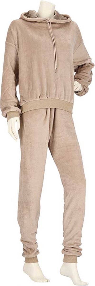 Apollo Huispak Dames Effen Donker Beige Fleece - Loungewear