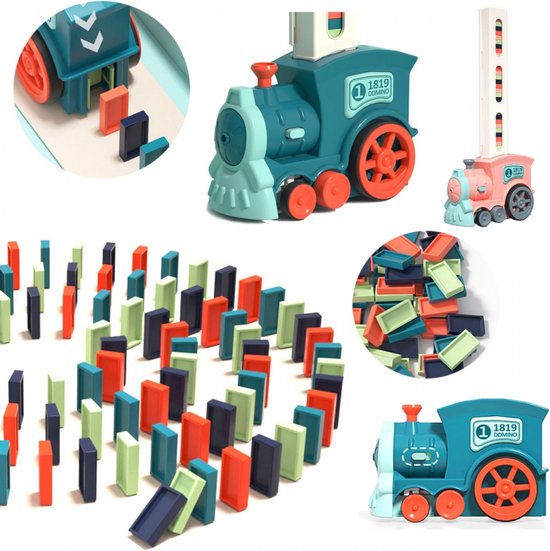 WOOPIE Domino Trein met 60 dominostenen - Domino - Automatisch Domino Bouwen - Constructiespeelgoed - 63 stuks
