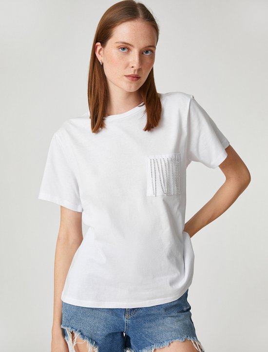 Koton 3SAK50264EK Volwassenen Vrouwen T-shirt Single - Wit - XL