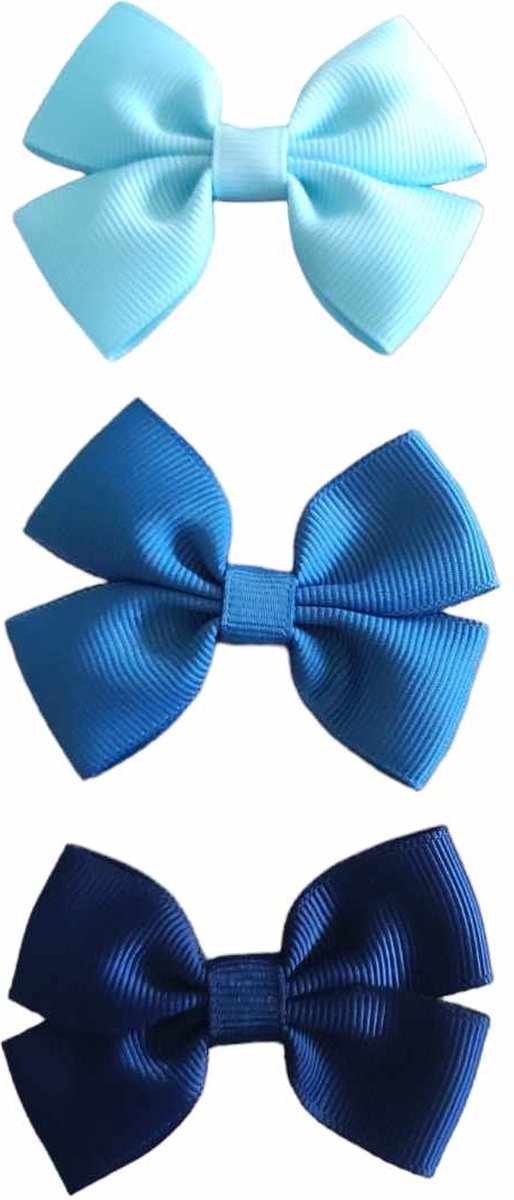 Haarspeldjes met Strik - Setje van 3 - Haaraccessoires voor Meisjes - Zachtblauw, Jeansblauw & Donkerblauw