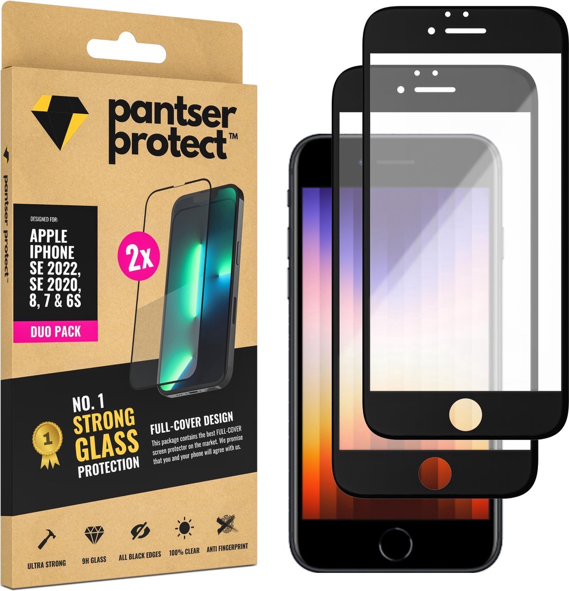 DUO-PACK - 2x Pantser Protect™ Glass Screenprotector Geschikt voor iPhone SE 2022 / SE 2020 / 8 / 7 - Case Friendly - Premium Pantserglas - Glazen Screen Protector