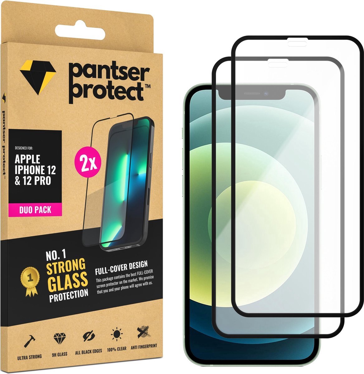 DUO-PACK - 2x Pantser Protect™ Glass Screenprotector Geschikt voor iPhone 12 / 12 Pro - Case Friendly - Premium Pantserglas - Glazen Screen Protector
