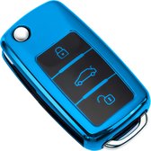 Housse de clé en TPU souple - Blauw Chrome métallisé - Étui de clé adapté pour Volkswagen Golf / Polo / Tiguan / Up / Passat / Seat Leon / Seat Mii / Skoda Citigo - Étui de clé - Accessoires de vêtements pour bébé de voiture