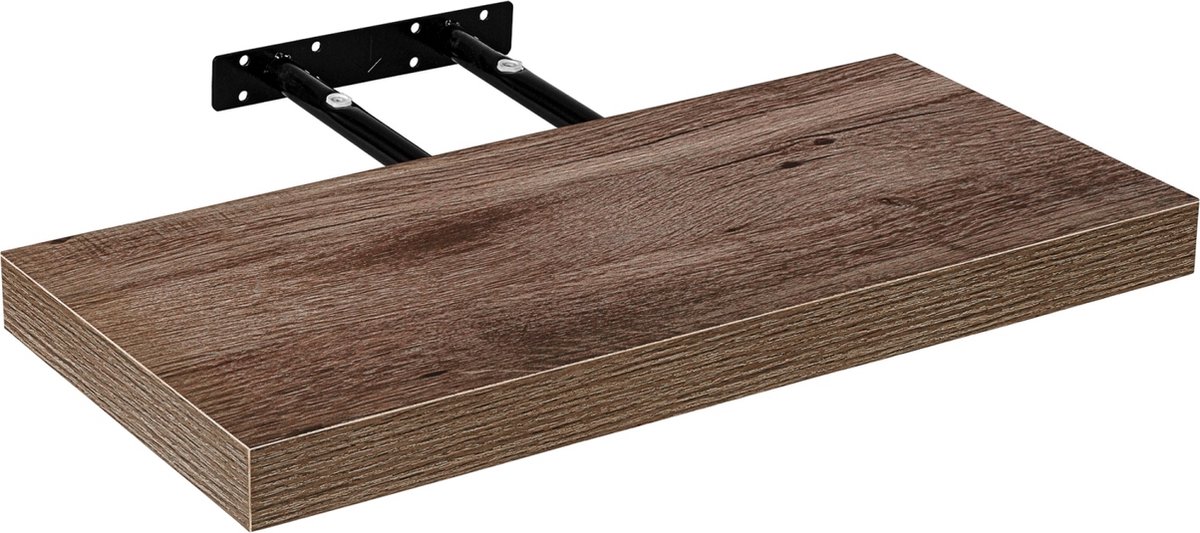 Muurplank - Wandplank zwevend - Wandplank - Draagvermogen 10 kg - MDF - Staal - Warme houttinten - 60 x 23,5 x 3,8 cm
