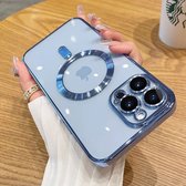iPhone 13 Pro Max Transparant MagSafe Magnetische Telefoon Hoesje - Achterkant Doorzichtig case met Camerabescherming - Blauw