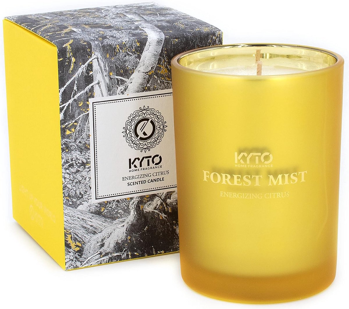 Kyto geurkaars Waldnebel Energizing Citrus citroengeel, 45 uur brandtijd – ontspanning, cadeau en woondecoratie, geur: citrus & sinaasappel