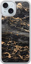 Casimoda® hoesje - Geschikt voor iPhone 15 - Marmer Grijs Brons - 2-in-1 case - Schokbestendig - Marble design - Verhoogde randen - Grijs, Transparant