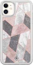 Casimoda® hoesje - Geschikt voor iPhone 11 - Stone grid marmer / Abstract marble - 2-in-1 case - Schokbestendig - Geometrisch patroon - Verhoogde randen - Roze, Transparant