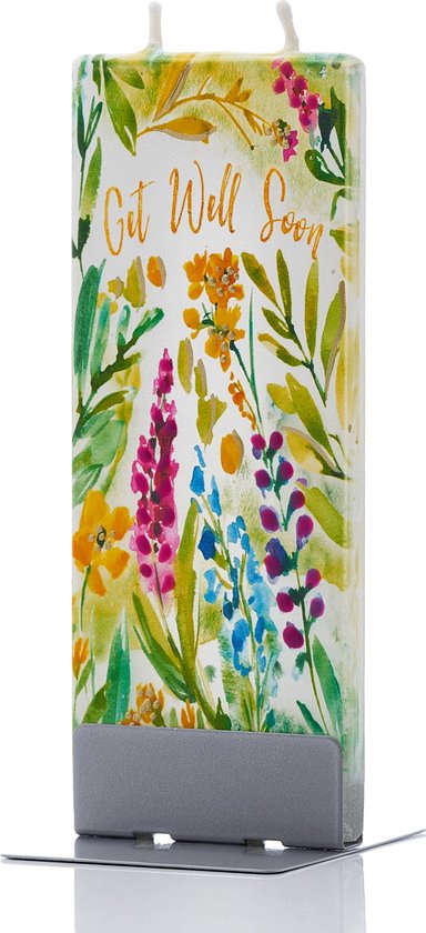 Platte handgemaakte kaars - Get Well Soon Floral Print - Handgeschilderd - Zelfdovend
