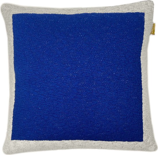 Solid knitted poster cushion blue