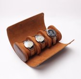 Soraro Luxe Horloge Rol 3 Stuks | Horlogedoos | Horloge Etui Leer | Watch Roll | Horloge Houder Sieradendoos | Horloge Opbergdoos Heren | Bruin | Vaderdag | Vaderdag Cadeau