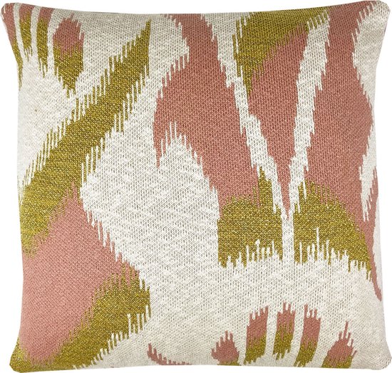 Ikat knitted cushion pink
