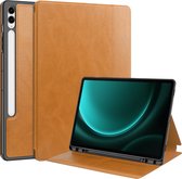 Case2go - Étui pour tablette adapté à Samsung Galaxy Tab S9/S9 FE Plus (2023) - Étui portefeuille Business - Fonction veille/ Sleep automatique - Marron