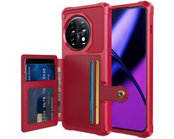 Portemonnee Hoesje Geschikt voor de OnePlus 11 - Back Cover met Pasjeshouder - Telefoonhoesje voor Pinpas - Kaarthouder op Achterkant - Case met Magneet voor Auto Houder Rood