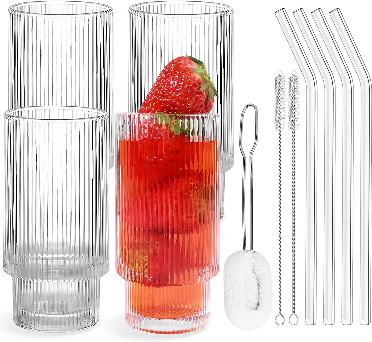 Merkloos Cocktailglazen set van 4 310 ml longdrinkglas ijskoffieglazen waterglazen bierglas drinkglas in blikvorm bubble tea-cups whiskyglazen glazen beker smoothiebeker voor familie camping