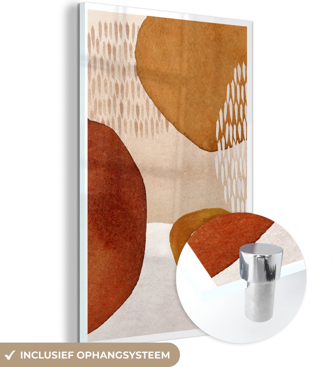 ® Glasschilderij 80x120 cm - Schilderij acrylglas - Waterverf - Abstract - Bruin - Foto op glas - Muurdecoratie woonkamer - Wanddecoratie slaapkamer - Schilderijen
