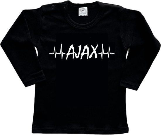 Amsterdam Kinder t-shirt Lange Mouw | "AJAX hartslag | Verjaardagkado | verjaardag kado | grappig | jarig | Amsterdam | AJAX | cadeau | Cadeau | Zwart/wit | Maat 80