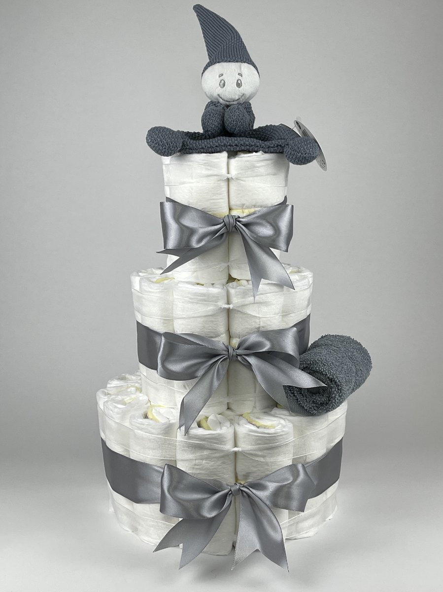 Goedkoopste Chouette-Chouette | Luiertaart Neutraal | Kraamcadeau | Geboorte Jongen Meisje | Babyshower | Tiamo Tutpopje Grey-Blue - Grijs