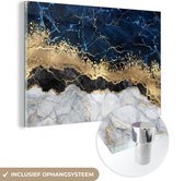 MuchoWow® Glasschilderij 90x60 cm - Schilderij acrylglas - Marmer - Wit - Goud - Luxe - Foto op glas - Schilderijen