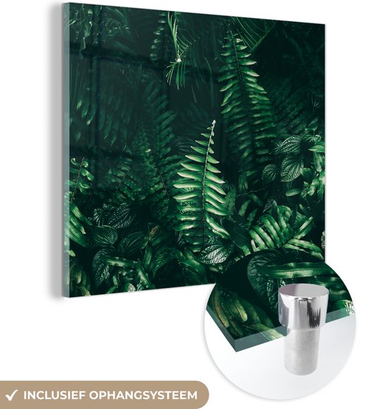 MuchoWow® Glasschilderij 90x90 cm - Schilderij acrylglas - Bladeren - Jungle - Natuur - Tropisch - Planten - Foto op glas - Schilderijen