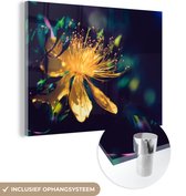 MuchoWow® Glasschilderij 80x60 cm - Schilderij acrylglas - Sprookjesachtige foto van het sint-janskruid en de gele kleuren - Foto op glas - Schilderijen