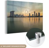 MuchoWow® Glasschilderij 90x60 cm - Schilderij acrylglas - Skyline Singapore - Foto op glas - Schilderijen