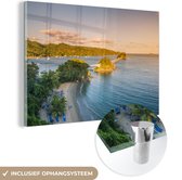 MuchoWow® Glasschilderij 180x120 cm - Schilderij acrylglas - Caribische brug - Foto op glas - Schilderijen