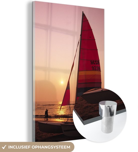 MuchoWow® Glasschilderij - Catamaran op het strand - Acrylglas Schilderijen - Foto op Glas