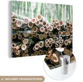MuchoWow® Glasschilderij 180x120 cm - Schilderij acrylglas - Stapel gesneden bamboe Arashiyama - Foto op glas - Schilderijen