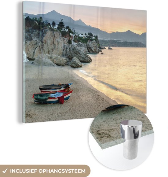 MuchoWow® Glasschilderij 40x30 cm - Schilderij acrylglas - Het Nerja strand Málaga Spanje - Foto op glas - Schilderijen