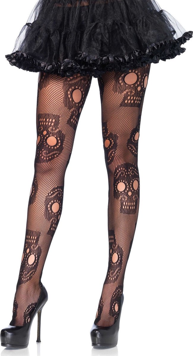 Leg Avenue Sugar Skull Net Pantyhose ["Zwart"]