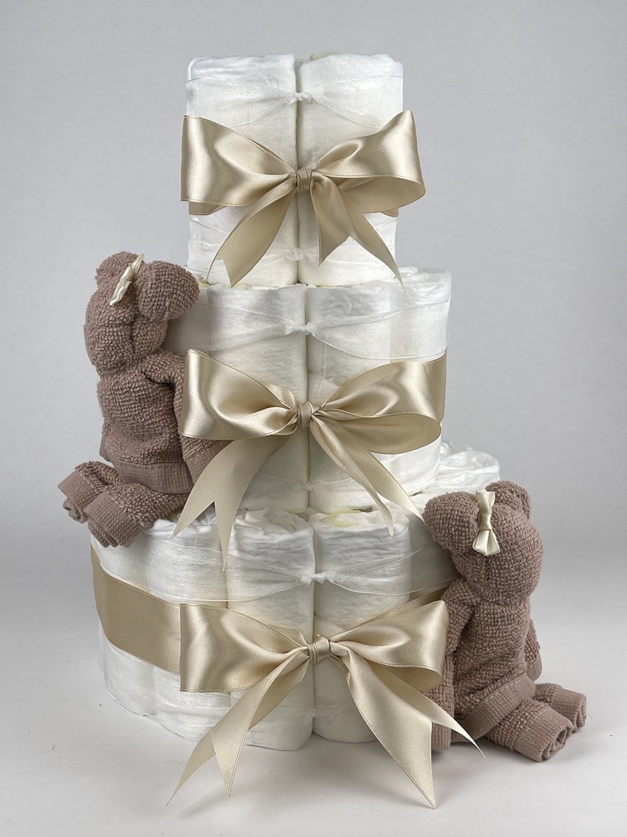 Goedkoopste Chouette-Chouette | Luiertaart Meisje | Kraamcadeau | Geboorte Meisje | Babyshower | Beren Pinkstone - Beige