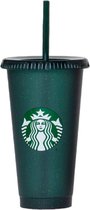 Starbucks Beker - Green Glitter Cup - Holiday Cup - Met Rietje en Deksel - Glitter Cup - Color Tumbler - Herbruikbaar- ijskoffie beker - Milkshake beker - Limited Edition