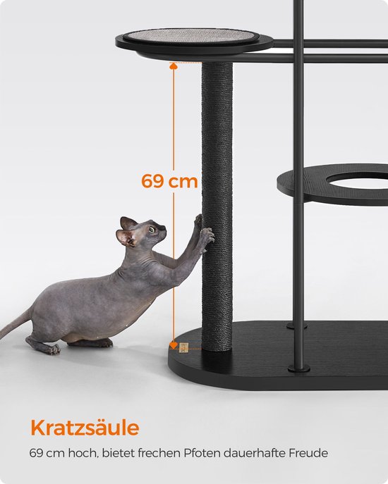 Krabpaal Voor Katten, Moderne Kattentoren, Kattenwoning Met 5 Krabpalen, Wasbare Afneembare Kussens Zitstang Kattenmand Kattenmeubel Voor Huiskatten 165 Cm Hoog Greige